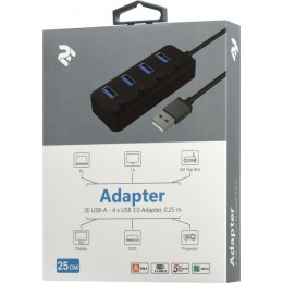 Adapter 2E Hub USB-A > 4xUSB-A, 0.25м, black (2E-W1405)
