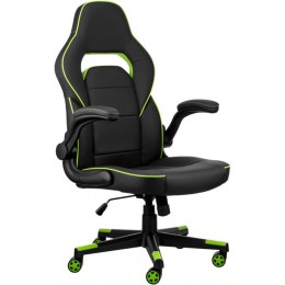 Oyun kreslosu 2E GAMING HEBI, PU Leather, Foldable Armrests, black-green (2E-GC-HEB-BK)