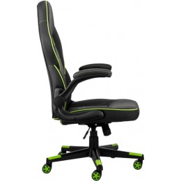 Oyun kreslosu 2E GAMING HEBI, PU Leather, Foldable Armrests, black-green (2E-GC-HEB-BK)