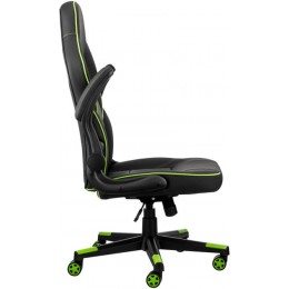 Oyun kreslosu 2E GAMING HEBI, PU Leather, Foldable Armrests, black-green (2E-GC-HEB-BK)