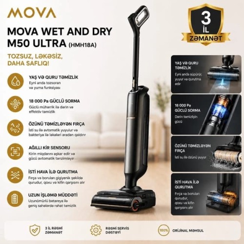 Моющий беспроводной вертикальный пылесос MOVA M50 Ultra (HMH28A)