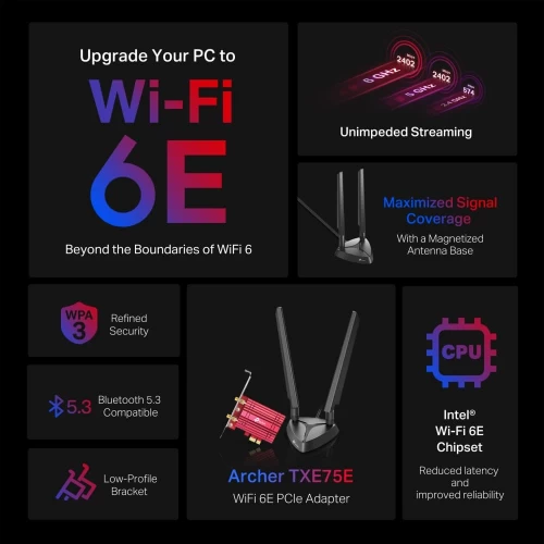 Wi-Fi 6E Bluetooth 5.2 PCIe Адптер Tp-Link Archer TXE75E (AXE5400)
