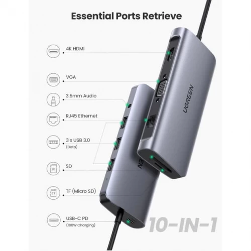 Мультифункциональный адаптер Ugreen CM179 Gray (80133)